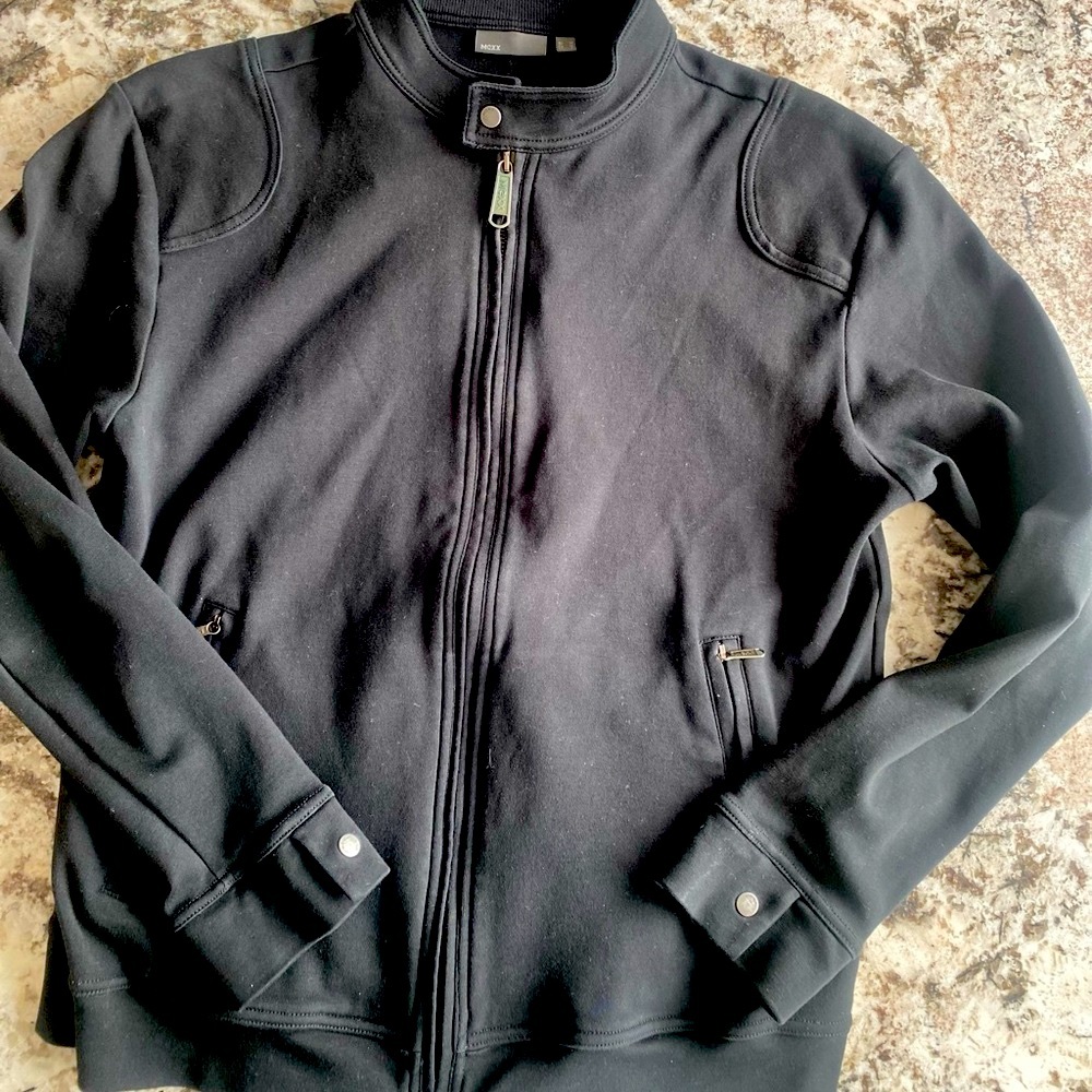 Men’s Mexx full zip military style black sweater. Medium